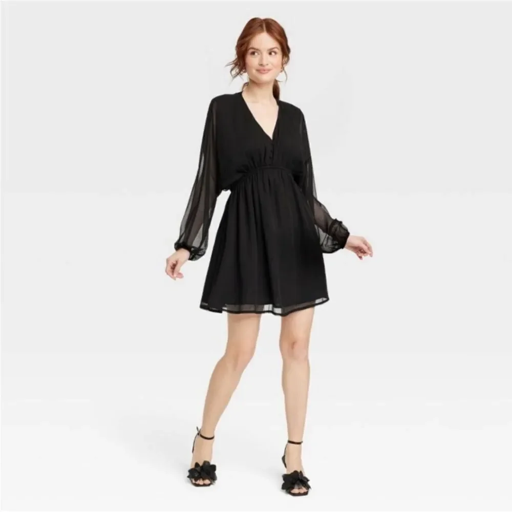 🎈Balloon Long Sleeve Mini Dress - A New Day, Black